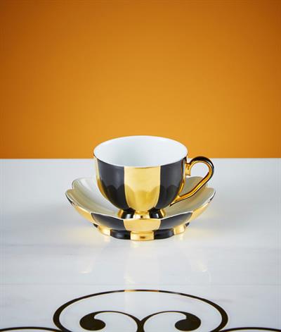 Hoffmann Coffee Cup And Saucer in Black And Gold